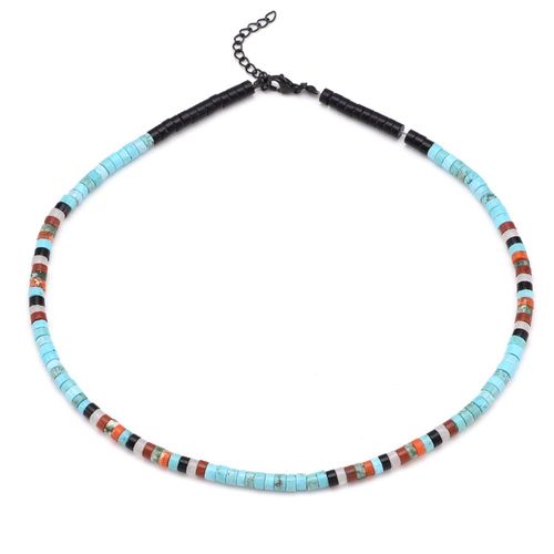 Collier Perles Heishi Agate Noir Jaspe Rouge Turquoise Jaspe Blanc Et Vert