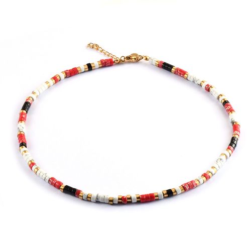Collier Perles Heishi Pierres Naturelles Turquoise Blanche Agate Rouge Onyx Noir
