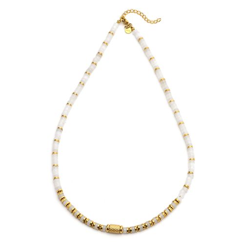 Collier Perles Heishi Quartz Blanc Bali