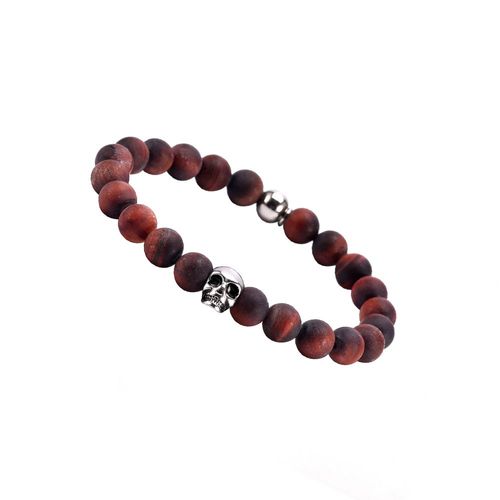 Bracelet Boules ?il De Tigre Rouge ?il De Taureau Pierres Naturelles Tête De Mort