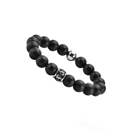 Bracelet Grosses Perles Pierres Naturelles Onyx Tête De Mort