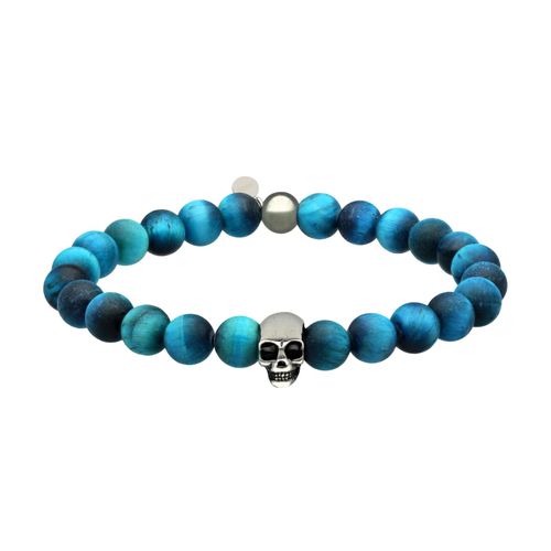Bracelet Boules ?il De Tigre Bleu ?il De Faucon Pierres Naturelles Tête De Mort