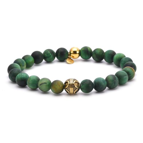Bracelet Acier Pierres Naturelles ?il De Tigre Vert Perles Rondes 8mm