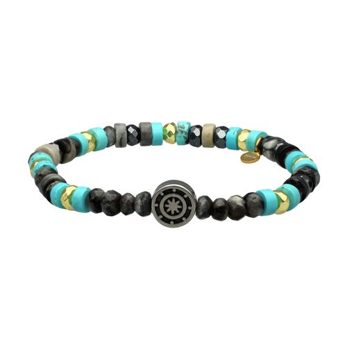 Bracelet Acier Rose Des Vents En Perles Facettées Et Heishi Turquoise