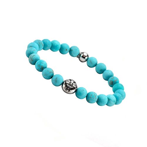 Bracelet Boules Turquoise Pierres Naturelles Croix Rock