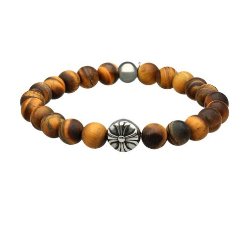Bracelet Boules ?il De Tigre Pierres Naturelles Croix Rock