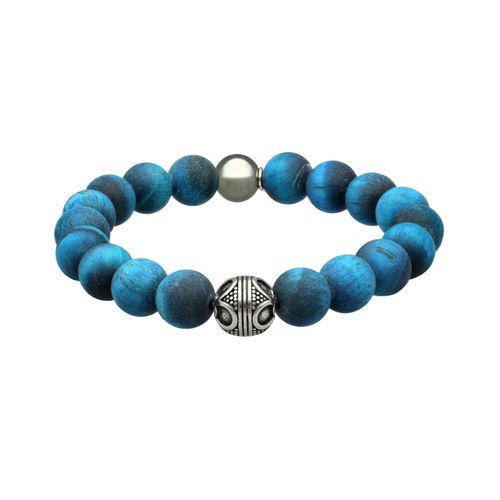 Bracelet Acier Pierres Naturelles Perles Rondes ?il De Tigre Bleu