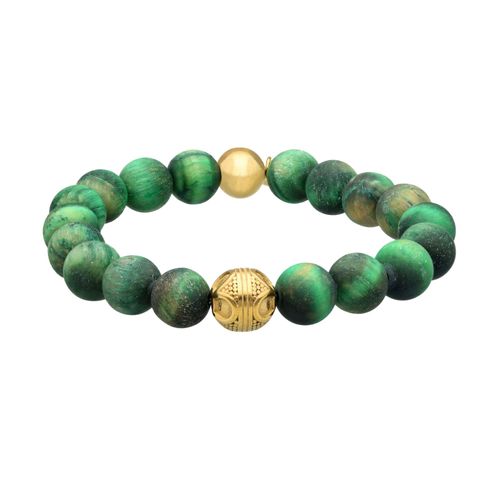 Bracelet Acier Pierres Naturelles Perles Rondes ?il De Tigre Vert