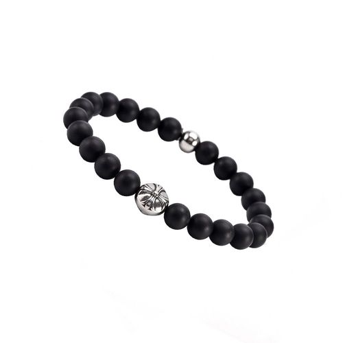 Bracelet Boules Noir Onyx Pierres Naturelles Croix Rock