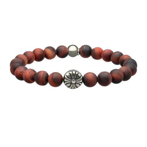 Bracelet Boules ?il De Tigre Rouge ?il De Taureau Pierres Naturelles Croix Rock