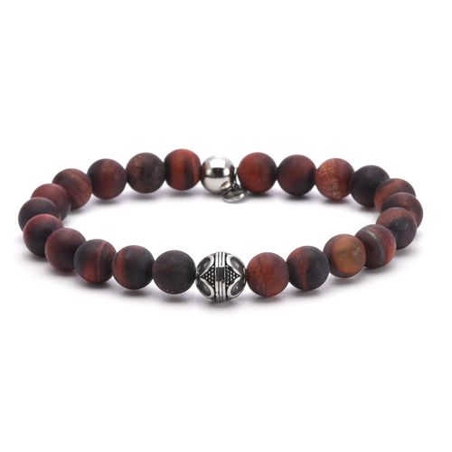 Bracelet Perles 8mm Acier Pierres Naturelles Perles Rondes ?il De Tigre Rouge