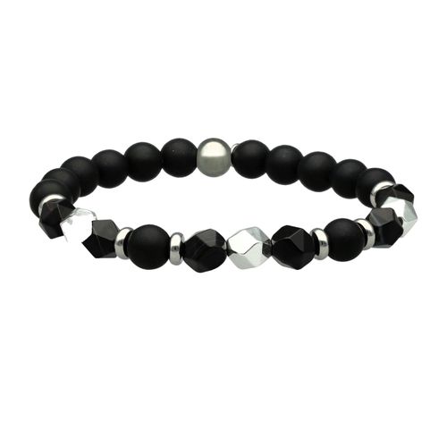 Bracelet Acier Pierres Naturelles Agate Noir Et Hématite