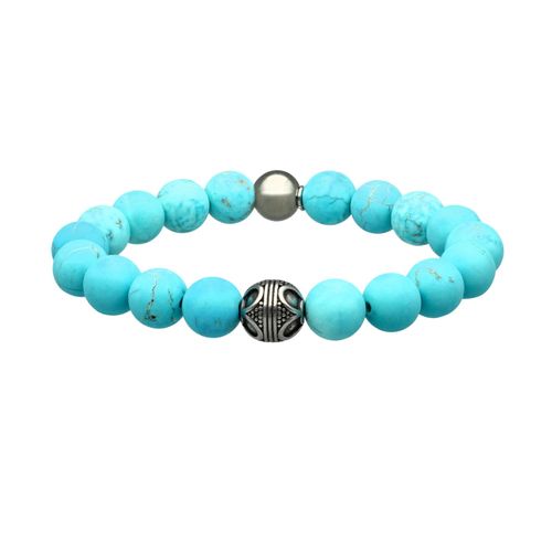 Bracelet Acier Pierres Naturelles Perles Rondes Turquoise