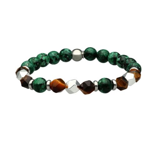Bracelet Perles Rondes Pierres Naturelles Hématite Sésame Vert Et Oeil De Tigre
