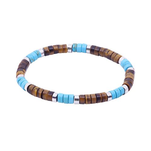 Bracelet Perles Heishi Pierres Naturelles ?il De Tigre Et Turquoise