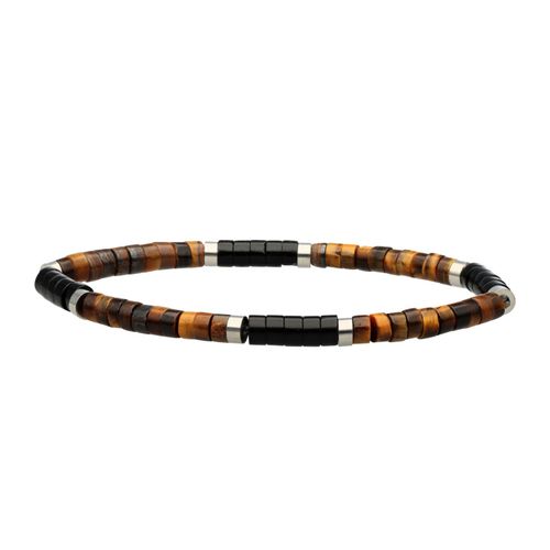 Bracelet Pierres Heishi 4 Mm ?il De Tigre Et Agate Noire