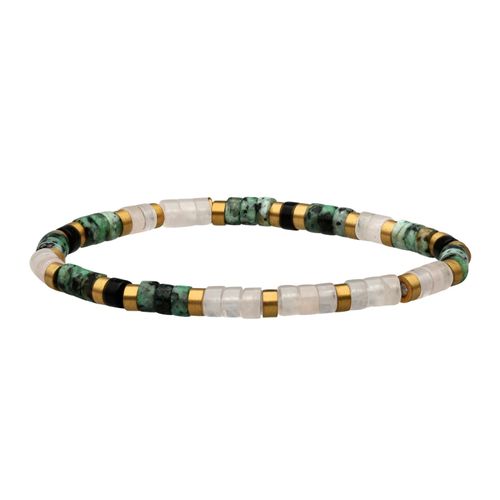 Bracelet Perles Heishi 4mm Amazonite Turquoise Africaine Et Jaspe Blanche