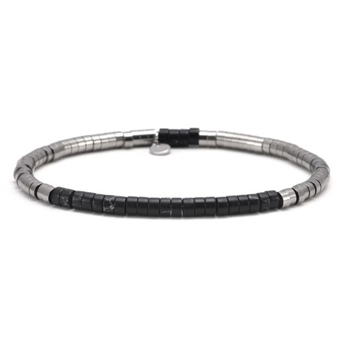 Bracelet Acier Perles Heishi 4mm Jaspe Noir Impérial