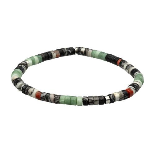 Bracelet Acier Perles Heishi 4mm Jade De Luzhou Jaspe Sésame Rouge