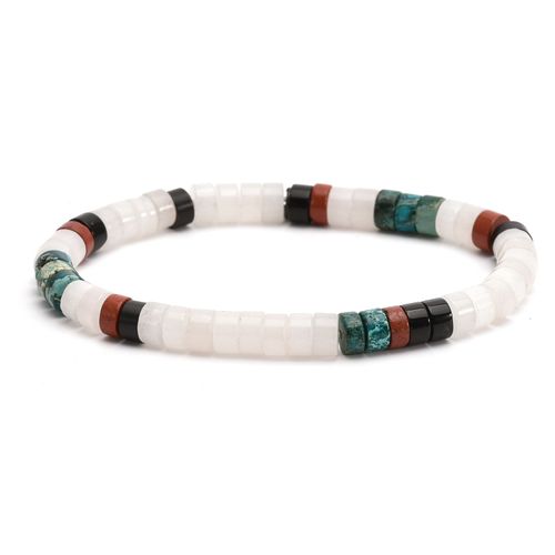 Bracelet Perles Heishi Jaspe Blanc Rouge Agate Noir