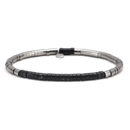 Bracelet Acier Perles Heishi 4mm Jaspe Noir Impérial