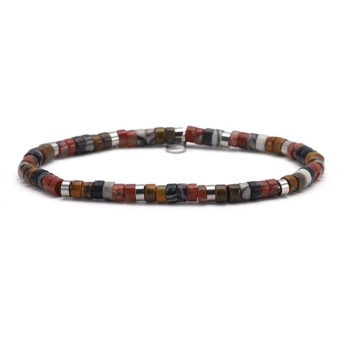 Bracelet Acier Perles Heishi 4mm Webstone Jaspe Sésame Rouge Bamboo