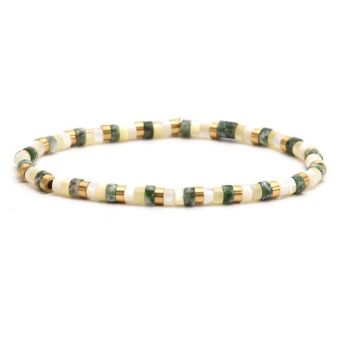 Bracelet Perles Heishi Jaspe Vert Jaune Blanc 4mm