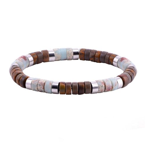 Bracelet Perles Heishi Jaspe Impérial Bleu Océan ?il De Tigre