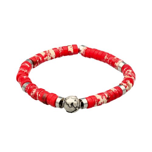 Bracelet Perles Heishi Pierres Naturelles Jaspe Impérial Orange, Planète Acier