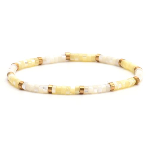 Bracelet Perles Heishi Jaspe Jaune Blanc 4mm