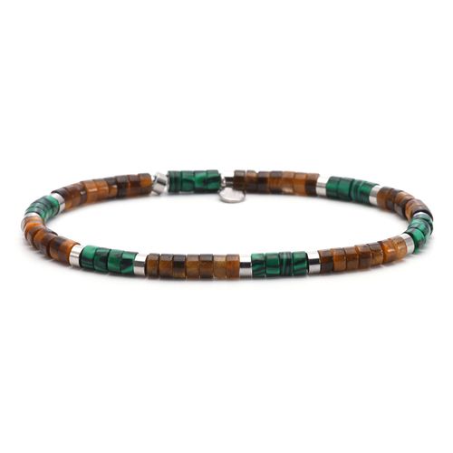 Bracelet Perles Heishi 4mm Pierre ?il De Tigre Et Malachite