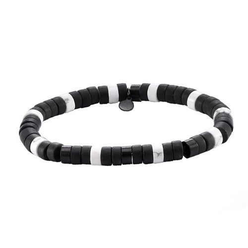 Bracelet Perles Heishi Agate Noire Mate Turquoise Blanche
