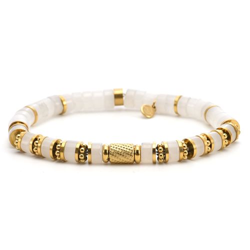 Bracelet 6mm Perles Heishi Quartz Blanc Bali