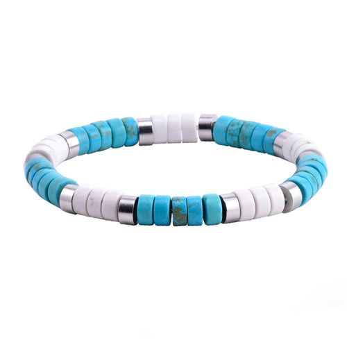 Bracelet Perles Heishi Turquoise Bleu Et Turquoise Blanche