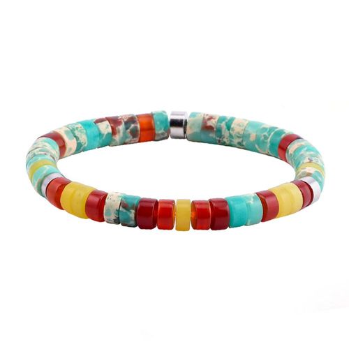 Bracelet Perles Heishi Jaspe Citron Agate Rouge Jaspe Impérial Vert Clair