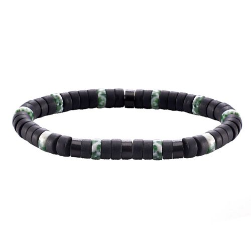 Bracelet Perles Heishi Agate Noire Mate Jaspe Vert Tacheté