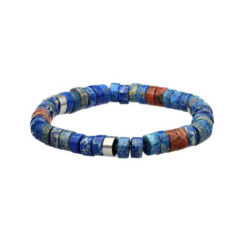 Bracelet Acier Perles Heishi 6mm Jaspe Bleu Impérial Et Jaspe Sésame Rouge