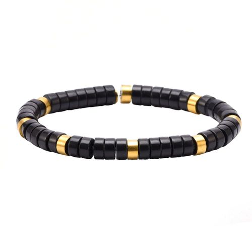 Bracelet Doré Perles Heishi En Agate Noire