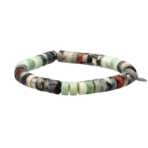 Bracelet Acier Perles Heishi 6mm Jade De Luzhou Et Sésame Rouge