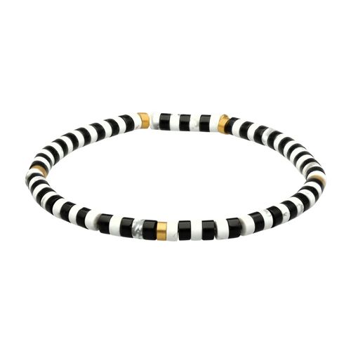 Bracelet Perles Heishi 4mm Agate Noire Turquoise Blanche