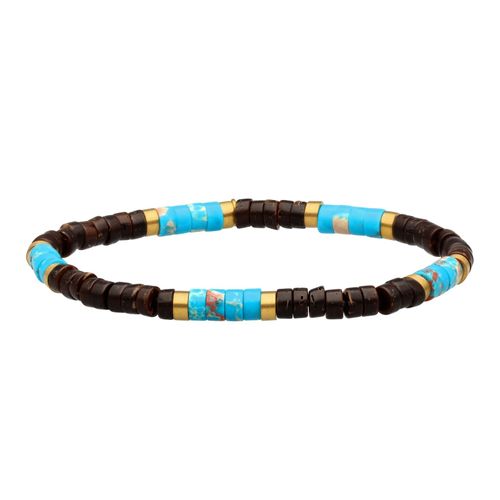 Bracelet Perles Heishi 4mm Coconut Et Jaspe Bleu