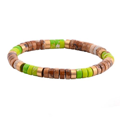 Bracelet Perles Heishi Jaspe Paysage Jaspe Vert Jaune