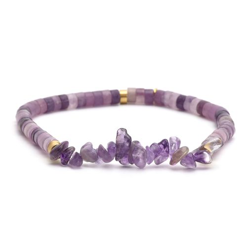 Bracelet Perles Heishi Et Perles Chips Améthyste