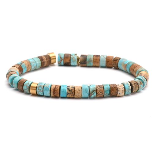 Bracelet Perles Heishi Turquoise Bleu Bambou