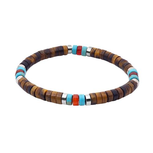 Bracelet Perles Heishi ?il De Tigre Agate Rouge Et Turquoise