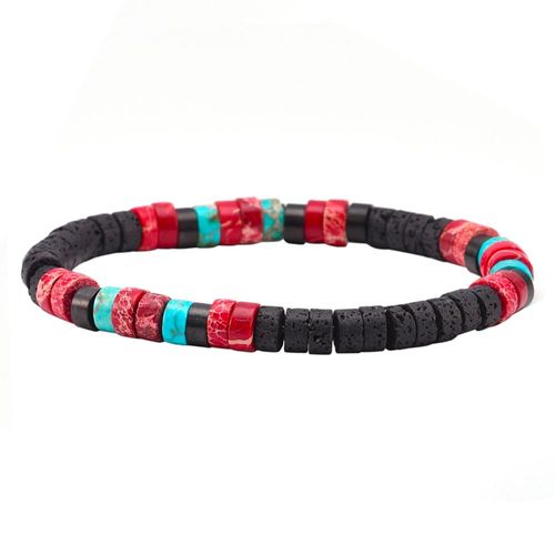 Bracelet Perles Heishi Jaspe Rouge Pierre De Lave Turquoise