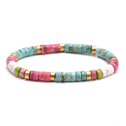 Bracelet Perles Heishi Turquoise Blanche Bleu Jaspe Rose