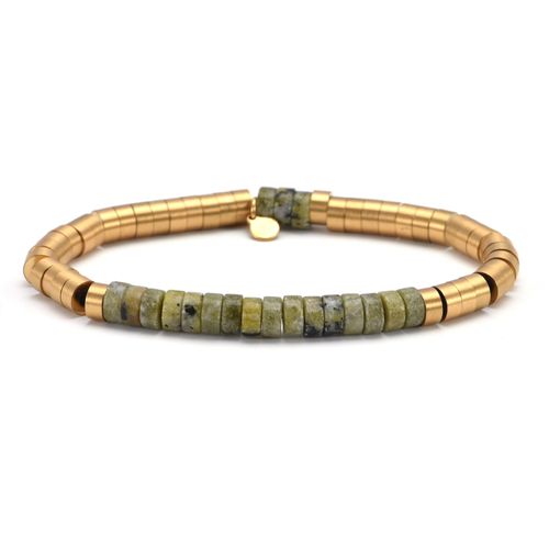 Bracelet Acier Perles Heishi 6mm Jaspe Jaune Pin