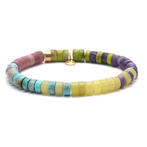 Bracelet Perles Heishi Turquoise Améthyste Jaspe Rouge Impérial Améthyste Jaspe Jaune