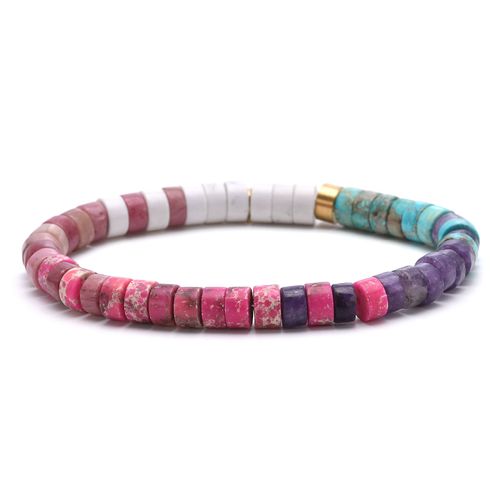 Bracelet Perles Heishi Turquoise Améthyste Jaspe Rouge Impérial